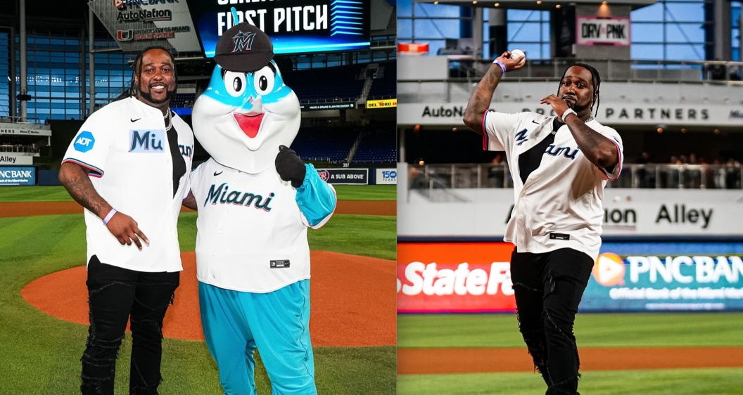 Image: Reazy Makes 1st Pitch At Marlins Game